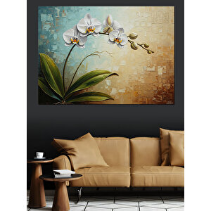 Beyaz Orkide Çiçekleri Ve Doku Dekoratif Kanvas - Mdf Ahşap Tablo 70x100 cm