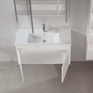 Side 100 Cm Kapaklı Lavabolu Banyo Alt Dolabı Mat Beyaz