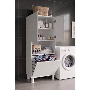 Kirli Çamaşır Sepetli Banyo Kiler Çok Amaçlı Dolap Beyaz