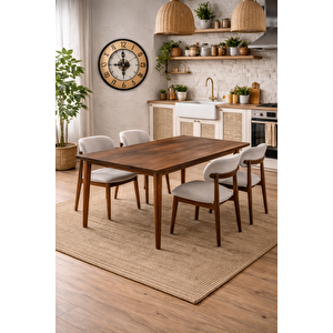 4 Kişilik Polo Sandalye Yemek Takımı Mdf Masa Cevi̇z Renk