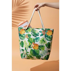 Ananas Yaprak Desenli Plaj Çantası