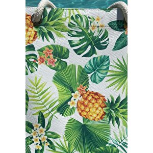 Ananas Yaprak Desenli Plaj Çantası