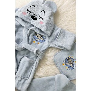 Bear Mavi %100 Pamuk Bebek Banyo Seti