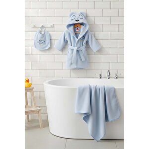 Bear Mavi %100 Pamuk Bebek Banyo Seti