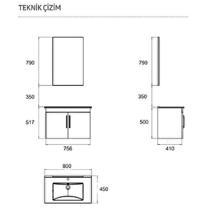 D20 Banyo Dolabı Seti Çekmeceli 80 Cm