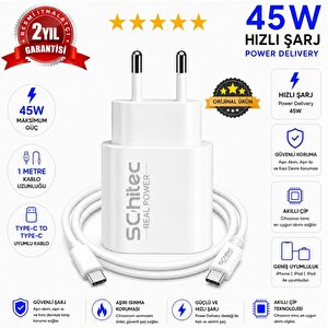 Schitec 45w  Çıkışlı Hızlı Şarj Aleti Type-c To Type-c Kablolu Set Beyaz Sc007