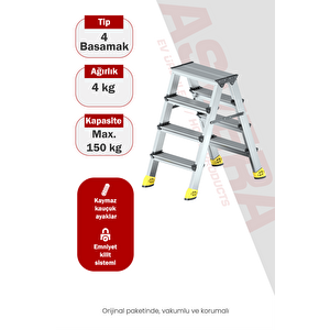 Alümi̇nyum 4+4 Çi̇ft Çikişli Merdi̇ven