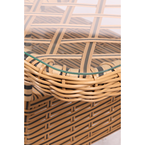 Tulipa Serisi 1.Sınıf 3+1+1 +2 Puf Cappucino Rattan, Cappucino Minder Bahçe Balkon Oturma Koltuk Takımı Cappucino
