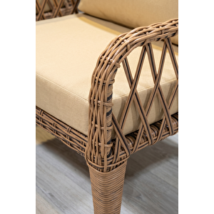 Tulipa Serisi 1.Sınıf 3+1+1 +2 Puf Cappucino Rattan, Cappucino Minder Bahçe Balkon Oturma Koltuk Takımı Cappucino
