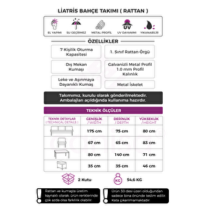 Liatris Serisi 1. Sınıf 3+1+1+2 Puf Beyaz Rattan Cappucino Minder Bahçe Balkon Oturma Koltuk Takım Cappucino