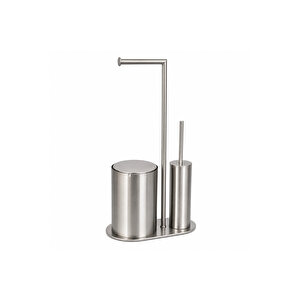 System Bathroom Accessories Banyo 3'lü Hareketli Wc Set Nikel Saten Mat 71x33x21 Cm
