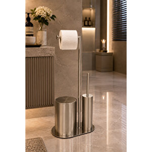 System Bathroom Accessories Banyo 3'lü Hareketli Wc Set Nikel Saten Mat 71x33x21 Cm