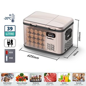 Clk40d 12/24v/220volt 39 Litre Çift Bölmeli Outdoor Kompresörlü Bluetooth Bağlantılı Oto Buzdolabı