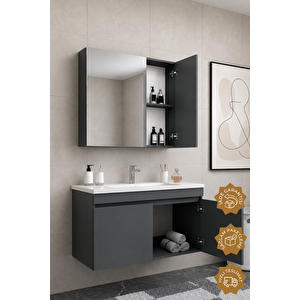 Tokyo 100 Cm Mdf Banyo Dolabı Seti Antrasit