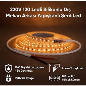 220v 120 Led Dış Mekan Şerit Led Amber Işık Arkası Yapışkanlı Suya Dayanıklı Dekoratif Aydınlatma