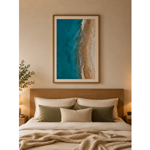 Ahşap Çerçeveli Tropik Sahil Posteri Estetik Duvar Tablosu 21x30 cm