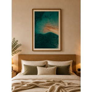 Ahşap Çerçeveli Tropik Deniz Manzara Posteri Estetik Duvar Tablosu 10x15 cm