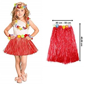 Evimdeyokyok Hawaii Hula Eteği Kırmızı Renk 40 Cm Kırmızı