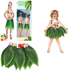Evimdeyokyok Tropikal Esintili Hawaii Yapraklı Parti Eteği Çocuk Boy Esinti