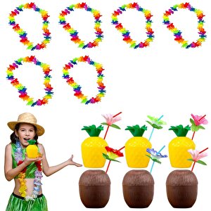 Evimdeyokyok Tropikal Hawaii Parti Malzemeleri – Kolye, Pipet, Bardak Seti Bardak