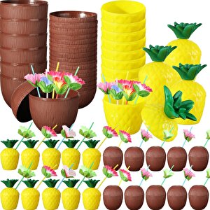 Evimdeyokyok Tropikal Parti Bardak Seti – Ananas Ve Hindistan Cevizi Şekilli Pipetli Bardaklar ( Ceviz