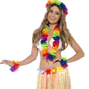 Evimdeyokyok Rengarenk Hawaii Kolye Taç Bileklik Seti 4 Parça Aren