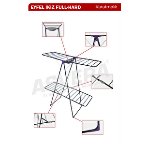 Eyfel İkiz Full-hard Kalın Borulu Çamaşır Kurutma Askısı - Dev Kapasite Sağlam Kurutmalık