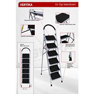 Vertika 6 Basamaklı Beyaz Geniş Basamaklı Ev Tipi Merdiven - Süngerli Tutma Kollu Merdiven