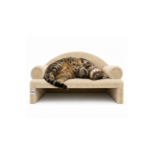 Pet Peluş Kedi Koltuğu, Kedi Kanepesi, Kedi Yatağı, Evcil Hayvan Dinlenme Koltuğu, Rahat Kedi Sofa Yatağı, 45x33x25 cm Bej