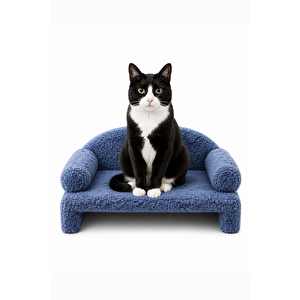 Pet Peluş Kedi Koltuğu, Kedi Kanepesi, Kedi Yatağı, Evcil Hayvan Dinlenme Koltuğu, Rahat Kedi Sofa Yatağı, 45x33x25 cm Lacivert