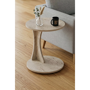 Falez Yan Sehpa Modern C Sehpa Minimal Tasarım Yuvarlak Orta Sehpa Salon Koltuk Yanı 6098 Traverten
