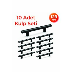128 Mm Metal Mobilya Kulpu – Mutfak Dolap Çekmece Kulpu, Dekoratif Kulp Seti (10 Adet) Mat Siyah