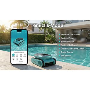 Manta Havuz Temizleme Robotu Kablosuz 200m² Zemin+Duvar+Kenar Şarjlı 7 Mod Mobil Uygulama