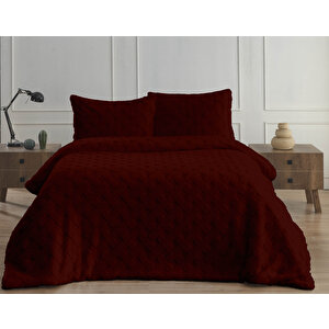 Dıamond 3 Parça Pietra Kürk Comforter Set Bordo Bordo
