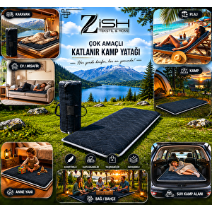 Mavi Taşınabilir Katlanır Yatak Karavan Kamp Yatağı Otel Misafir Anne Yanı Yer Yatağı 100x200 cm