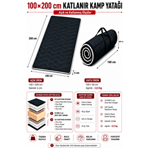 Mavi Taşınabilir Katlanır Yatak Karavan Kamp Yatağı Otel Misafir Anne Yanı Yer Yatağı 100x200 cm