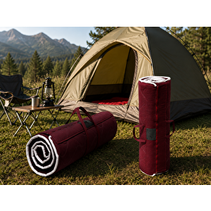 Bordo Taşınabilir Katlanır Yatak Karavan Kamp Yatağı Otel Misafir Anne Yanı Yer Yatağı 5cm 180x200 cm