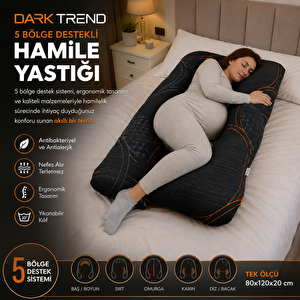 SOLNERA Hamile ve Emzirme Yastığı | 5 Bölge ve Tam Vücut Destekli | Fermuarlı Yıkanabilir Kılıf | Dark Trend Yatak Kumaşı | 80×125 cm 80x120 cm