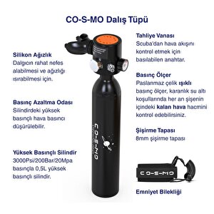 Cosmo Technology Taşınabilir Dalış Seti – Doldurulabilir Mini Tüp Ve Şnorkel Maskesi