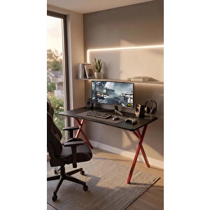 Hey Gaming Profesyonel Oyuncu Masası Siyah Bilgisayar Çalışma Masası 120 Cm Kırmızı Ayak Siyah Kırmızı Siyah