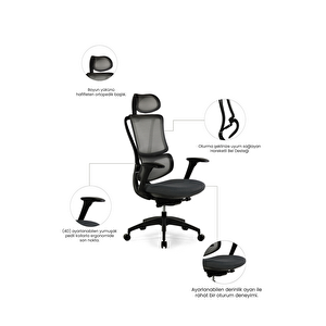 Evora Premium Black Ofis Koltuğu | Yönetici Koltuğu