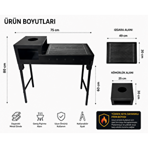 Bahçe, Kamp Ve Piknik Için, Katlanabilir Ayaklı, Semaver Bölmeli, Çelik Gövdeli Profesyonel Mangal