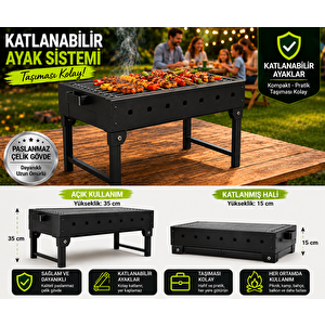 Bahçe, Kamp Ve Piknik Için, Katlanabilir Ayaklı, Çelik Gövdeli Profesyonel Mangal