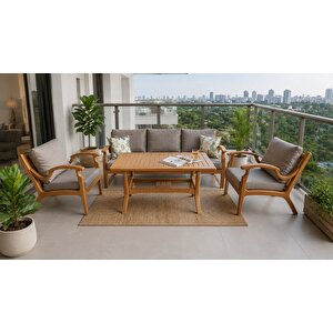 Orbis Masif Ahşap Bahçe Balkon Koltuk Kestane Ağacı 3+1+1 Koltuk Ve Masa Takımı