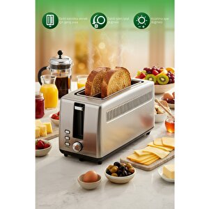 Kt-6533 Paslanmaz Çelik Ekmek Kızartma Makinesi | 6 Kademe Ayar, İptal & Buz Çözme