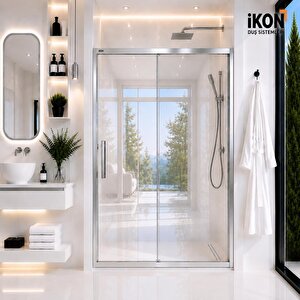 Krom Şeffaf 1 Sabit 1 Sürgü Duş Kabini H:190 155 cm