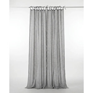 Gri Renk Keten Rustik Tül Perde - Bağcıklı(tie Top) Dikim - Pilesiz Doğal Görünüm - Kişiselleştirilebilir Özel Ölçü 250x270 cm