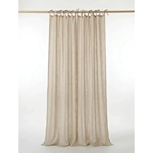 Bej Renk Keten Rustik Tül Perde - Bağcıklı(tie Top) Dikim - Pilesiz Doğal Görünüm - Kişiselleştirilebilir Özel Ölçü 400x270 cm