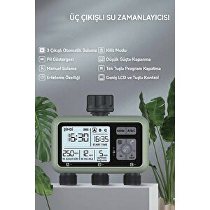 3 Çıkışlı Akıllı Bahçe Sulama Zamanlayıcısı Yağmur Geciktirme Ve Ip55 Su Geçirmez