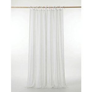Ekru Renk Keten Rustik Tül Perde - Bağcıklı(tie Top) Dikim - Pilesiz Doğal Görünüm - Kişiselleştirilebilir Özel Ölçü 300x250 cm